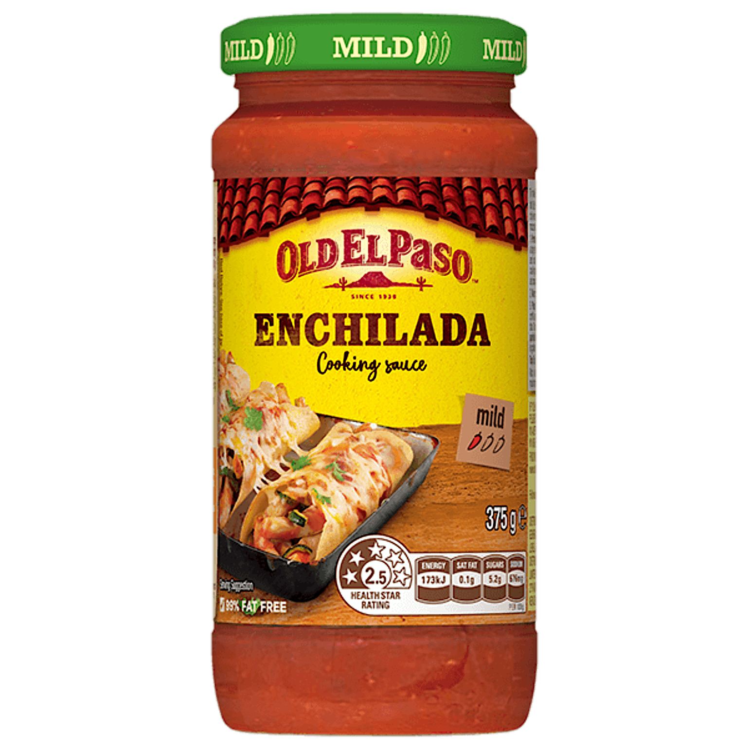 a glass jar of Old El Paso's mild enchilada cooking sauce (375g)
